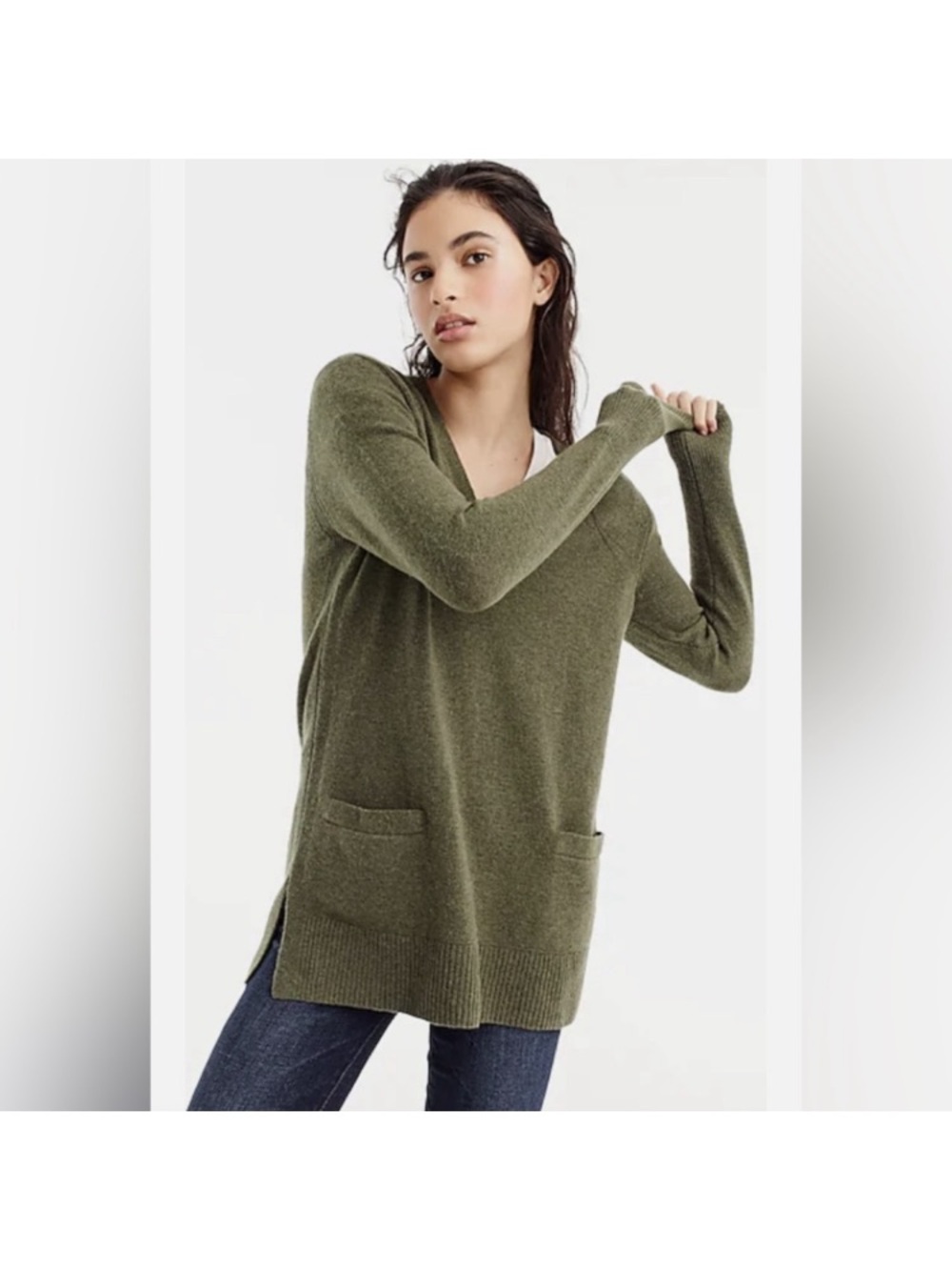 J Crew womens Front Pocket Tunic GreenSweater Supersoft Merino Wool alpaca Blend - Picture 3 of 7